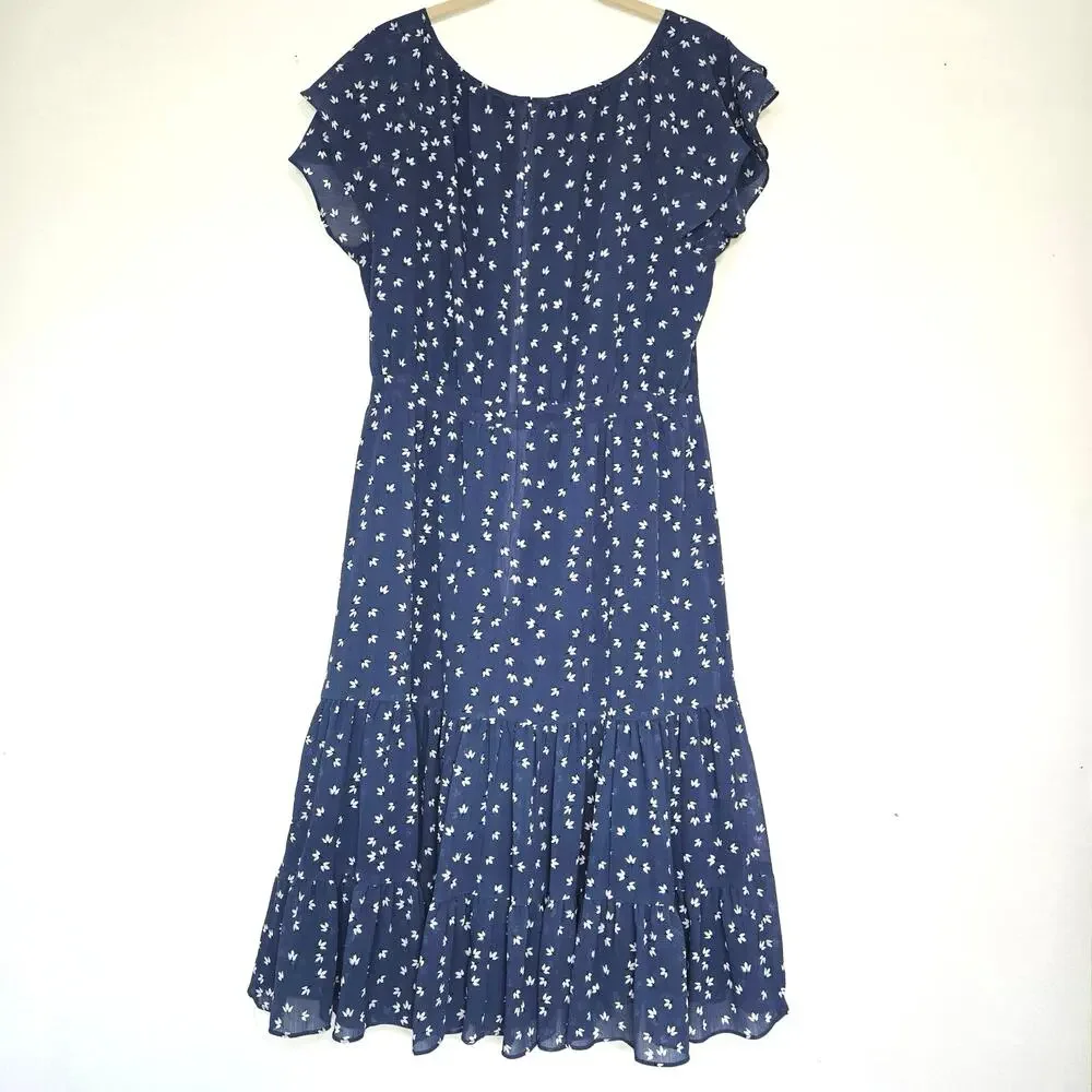 J. Crew floral midi dress. Size 8. Boho / peasant vibe. Blue. Flutter sleeves.